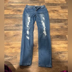 H+H Women’s Blue Distressed Skinny Jeans - Classic Ripped Detail